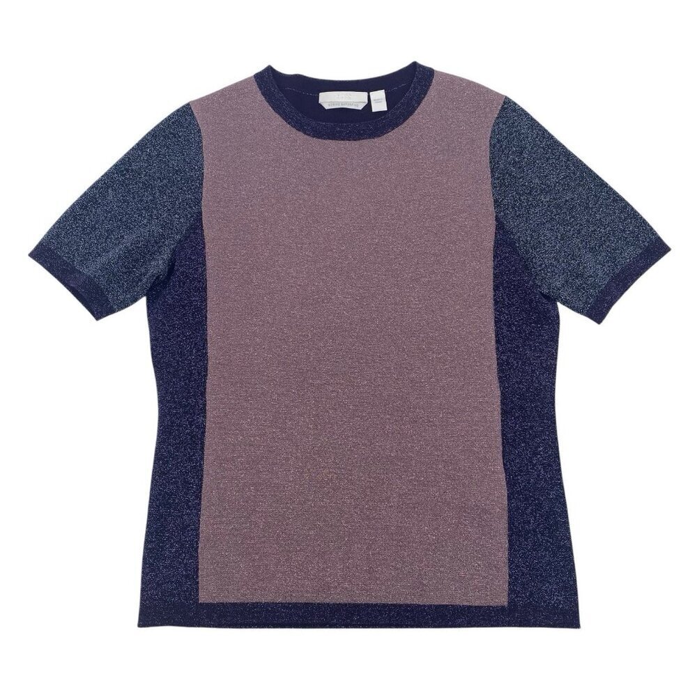 Hugo Boss Sz M Purple Merino Superfine Wool Sweater Top Lurex Sparkle Colorblock